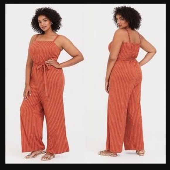 torrid Pants - Torrid Challis Wide Leg Jumpsuit Orange Striped 4X
